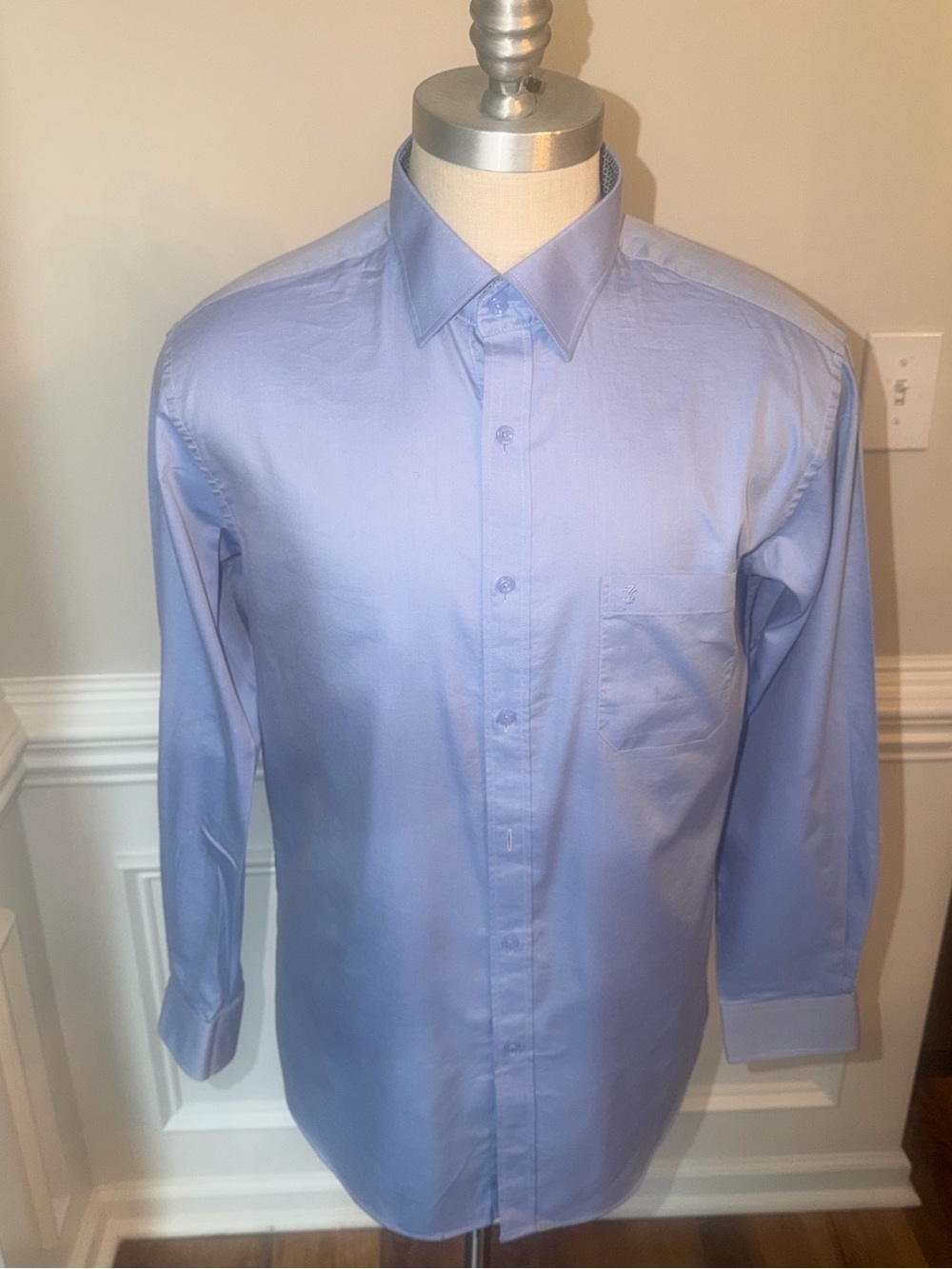 Men's YEZAC LARGE Tailored Light Blue Dress Shirt - Classic Point Collar(128)